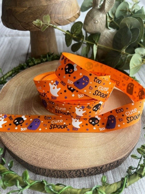 Beautiful Orange Halloween 'Too Cute To Spook' Design Grosgrain Ribbon