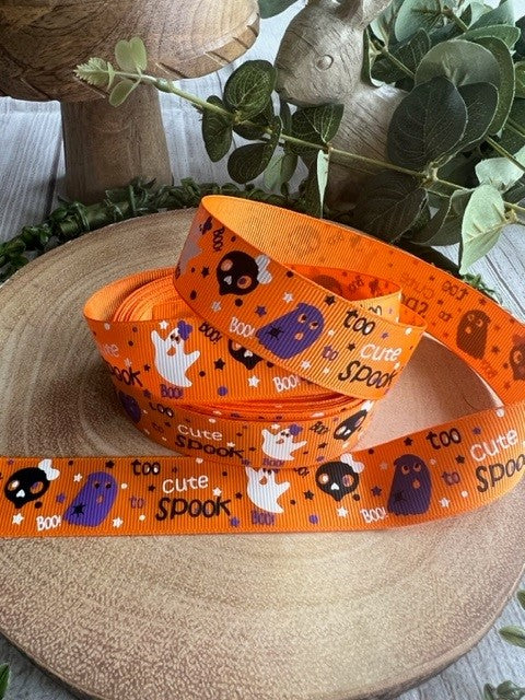 Beautiful Orange Halloween 'Too Cute To Spook' Design Grosgrain Ribbon