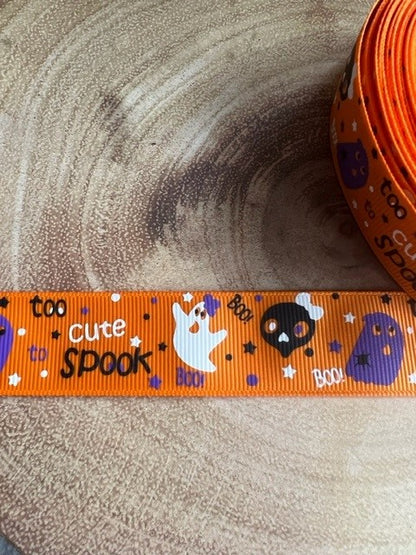 Beautiful Orange Halloween 'Too Cute To Spook' Design Grosgrain Ribbon