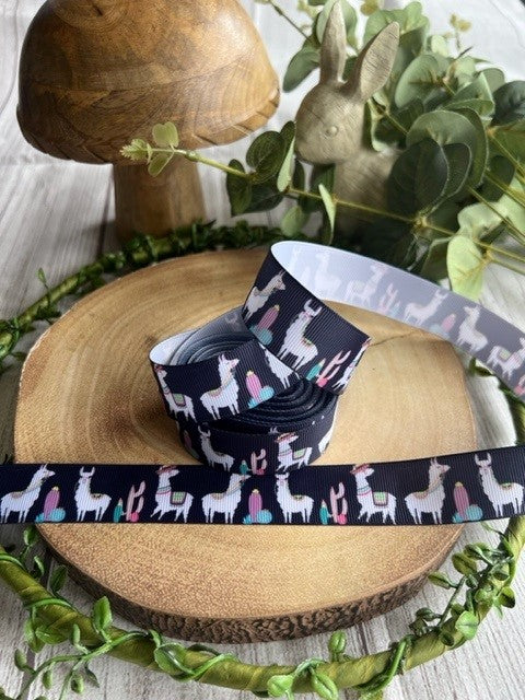 Beautiful Bright Party Llama Print Design Grosgrain Ribbon