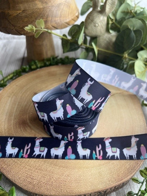 Beautiful Bright Party Llama Print Design Grosgrain Ribbon