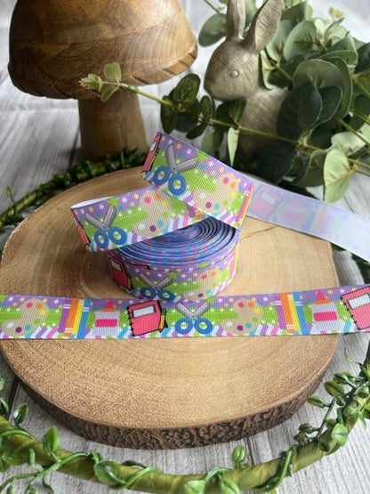 Beautiful Pastel Coloured Art Supplies Print Design Grosgrain Ribbon