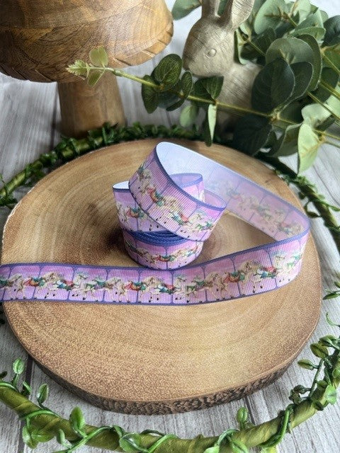 Beautiful Pretty Pastel Carousel Print Design Grosgrain Ribbon