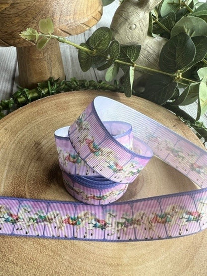 Beautiful Pretty Pastel Carousel Print Design Grosgrain Ribbon