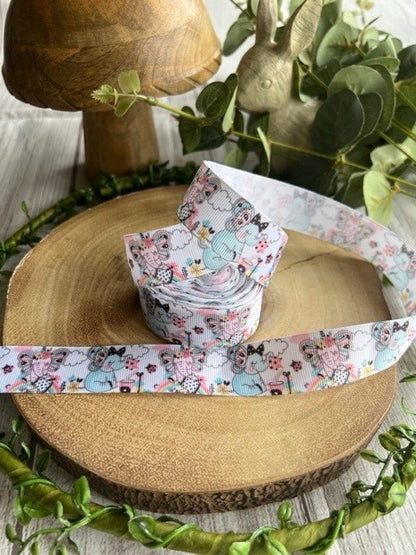 Beautiful Pastel Coloured Rainbow Elephants Design Grosgrain Ribbon