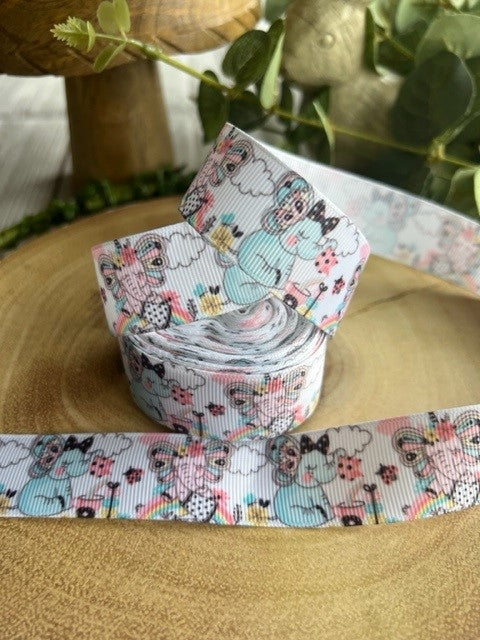 Beautiful Pastel Coloured Rainbow Elephants Design Grosgrain Ribbon