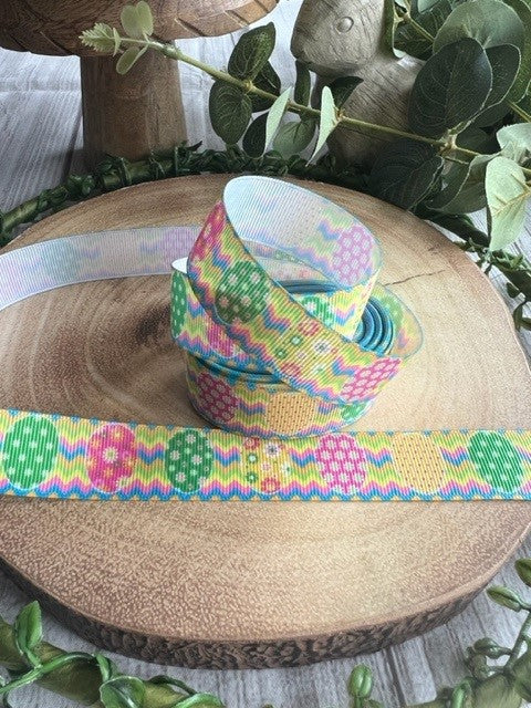 Beautiful Bright Coloured Patterned Easter Eggs Design Grosgrain Ribbon