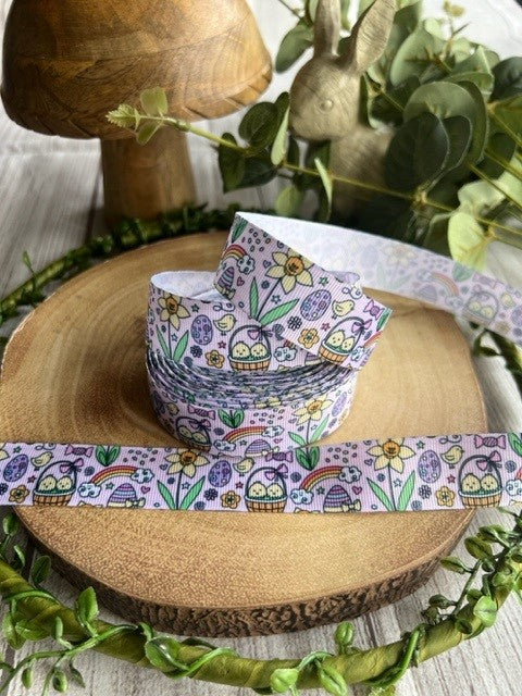 Beautiful Bright Coloured Spring Easter Print Design Grosgrain Ribbon