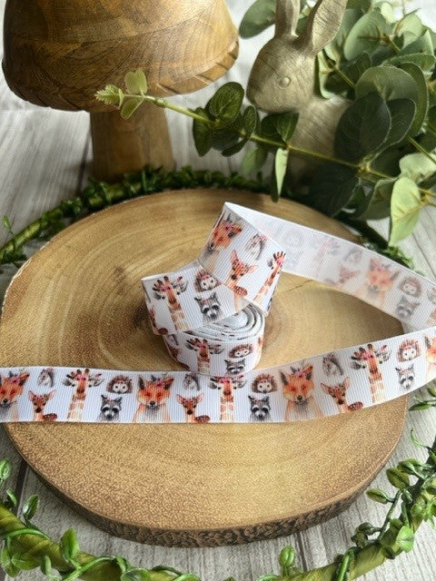 Beautiful Pastel Pretty Woodland Animals Print Design Grosgrain Ribbon