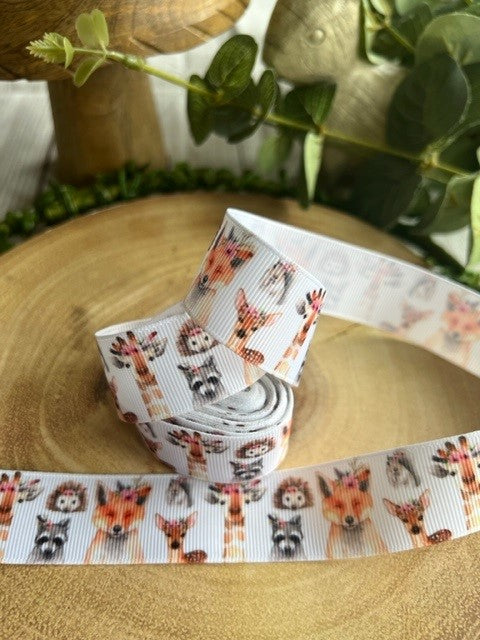 Beautiful Pastel Pretty Woodland Animals Print Design Grosgrain Ribbon