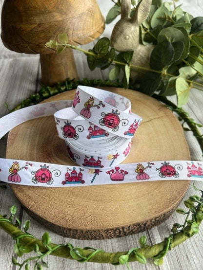 Beautiful Bright Pink Princess Print Design Grosgrain Ribbon