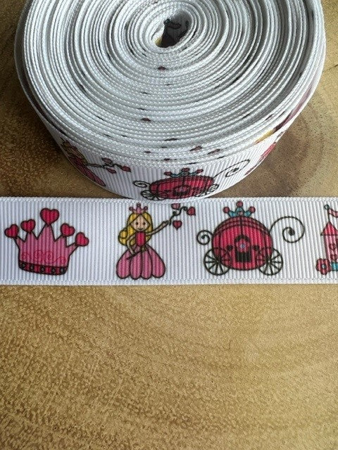 Beautiful Bright Pink Princess Print Design Grosgrain Ribbon