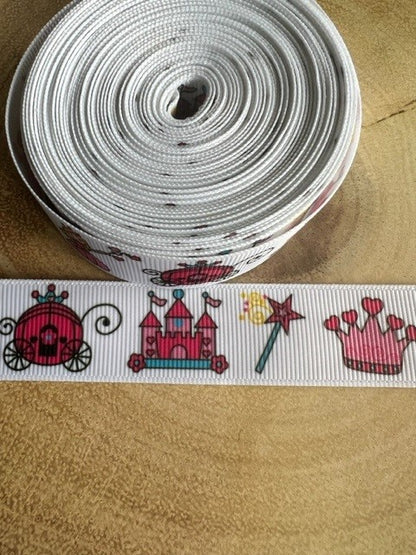 Beautiful Bright Pink Princess Print Design Grosgrain Ribbon