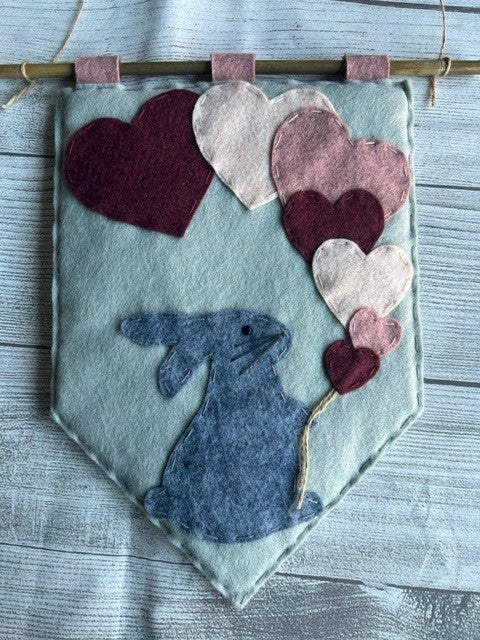 Handmade Rabbit With Heart Balloons Banner Gift