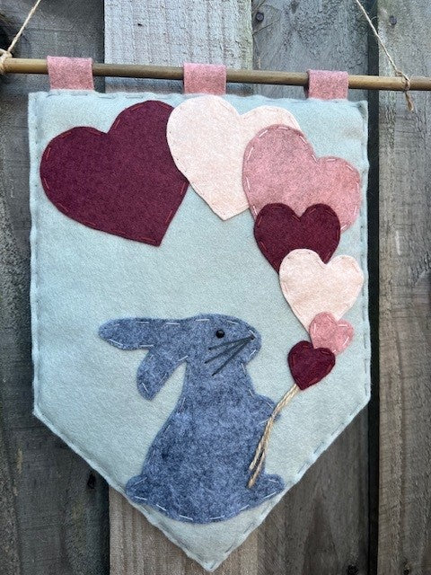 Handmade Rabbit With Heart Balloons Banner Gift