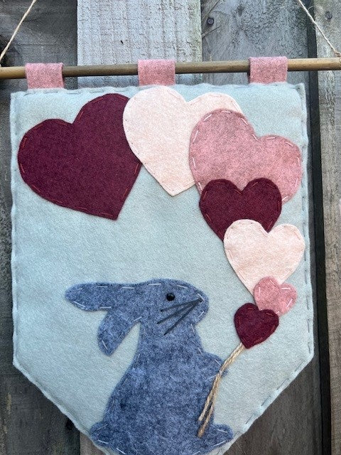 Handmade Rabbit With Heart Balloons Banner Gift