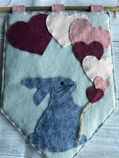 Handmade Rabbit With Heart Balloons Banner Gift