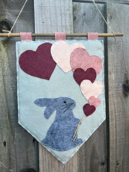 Handmade Rabbit With Heart Balloons Banner Gift