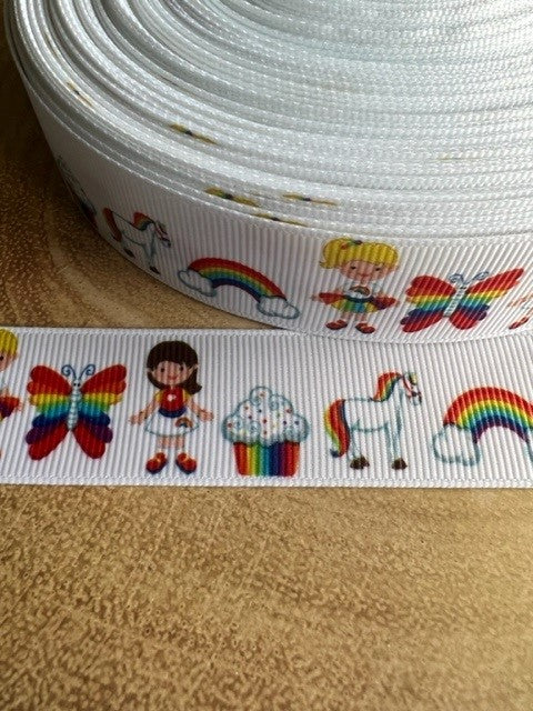 Beautiful Bright Coloured Rainbow Girls Print Design Grosgrain Ribbon