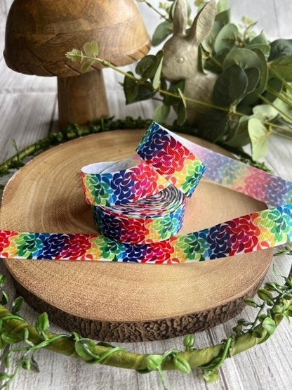 Beautiful Bright Coloured Rainbow Paisley Print Design Grosgrain Ribbon