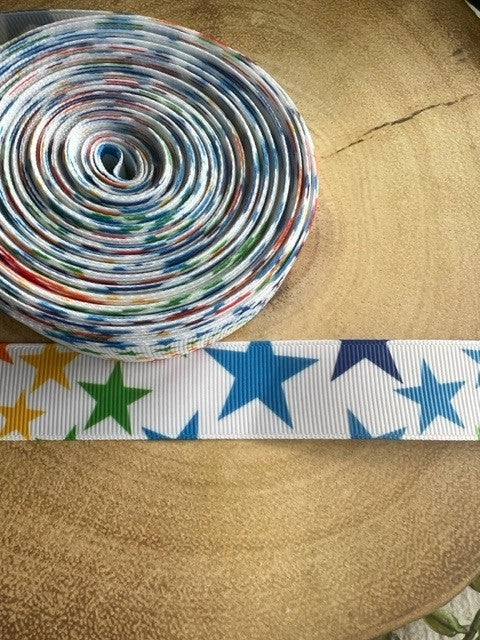 Beautiful Bright Coloured Rainbow Stars Print Design Grosgrain Ribbon