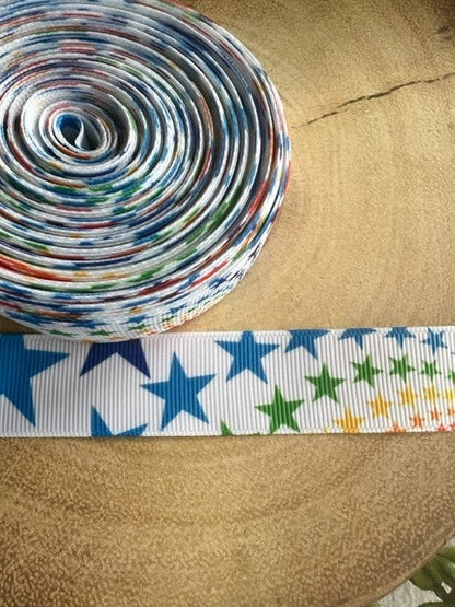 Beautiful Bright Coloured Rainbow Stars Print Design Grosgrain Ribbon