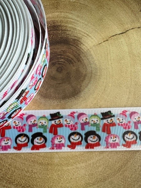 Beautiful Christmas Snowman Family Design Grosgrain Ribbon