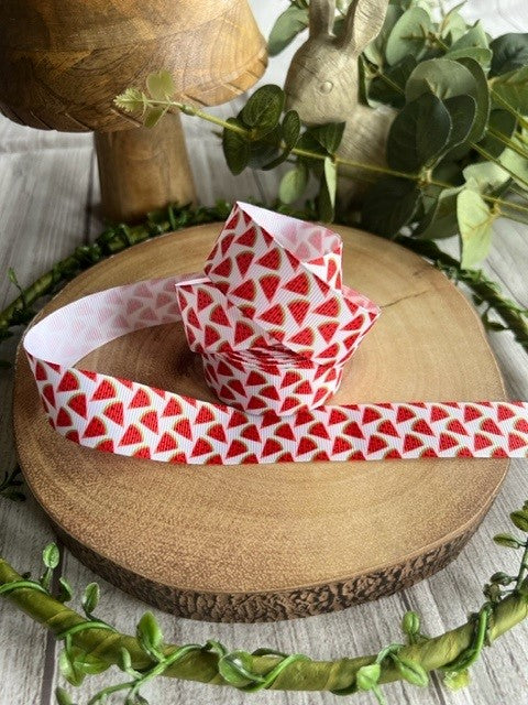 Beautiful Bright Red Mini Watermelon Slices Print Design Grosgrain Ribbon