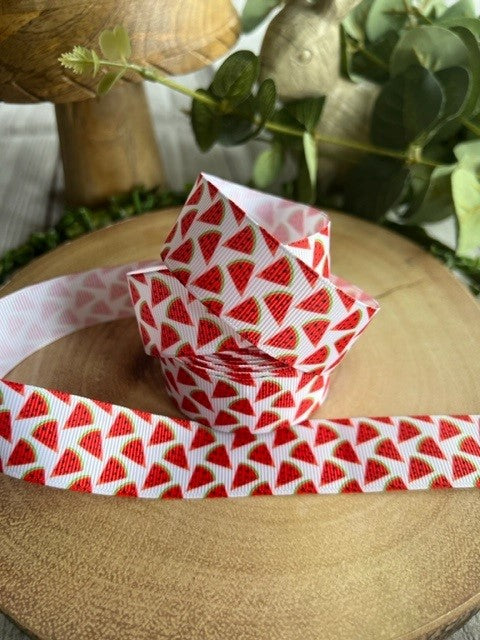 Beautiful Bright Red Mini Watermelon Slices Print Design Grosgrain Ribbon